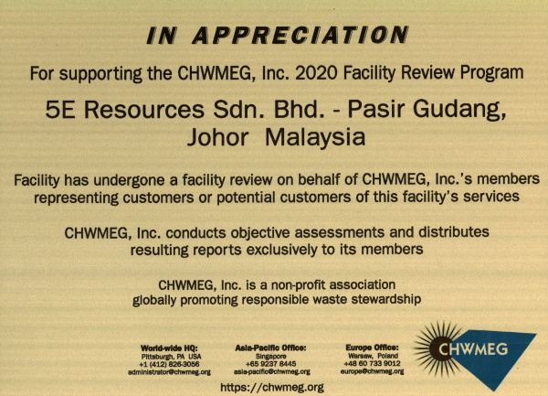 Appreciation Certificate from CHWMEG, Inc